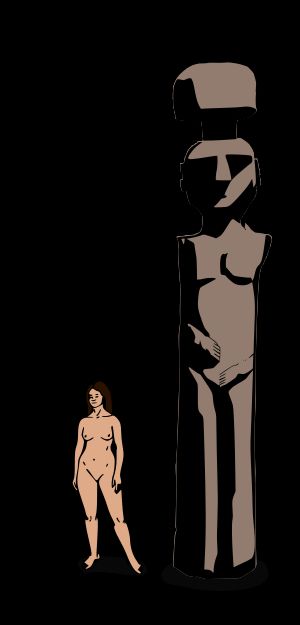 사람과 비교한 체마물(마푸체 장례상)의 높이.