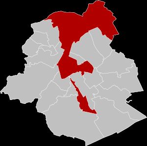 브뤼셀 수도 지역과 빨간색으로 표시된 브뤼셀 (19개 자치단체 중 하나)