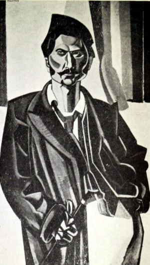 1919년 윈덤 루이스(Wyndham Lewis)가 그린 파운드의 초상화. 현재는 소실되었다.