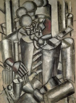 페르낭 레제, 1916, 파이프를 든 병사(Le Soldat à la Pipe), 캔버스에 유채, 130 × 97 cm, 노르트라인-베스트팔렌 주립 미술관, 뒤셀도르프