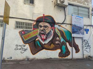 2024년 9월 텔아비브에 그려진 호출기를 든 하산 나스랄라 그래피티