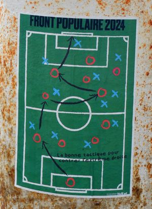 극우에 맞서 싸우는 "적절한 전술"이라고 주장하는 신인민전선을 지지하는 르 아브르의 포스터