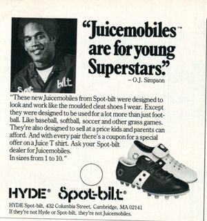 1976년 스팟빌트(Spot-Bilt) 신발 광고에 출연한 심슨