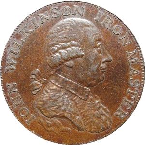 매튜 볼턴의 소호 조폐창에서 1793년에 주조된 하프페니 토큰에 묘사된 존 윌킨슨
