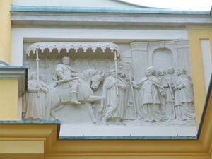 빌라누프 궁전에 새겨진 얀 3세 소비에스키의 대관식(1676년)