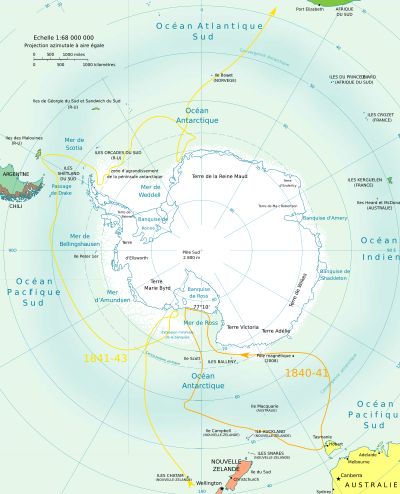 로스의 1839-43 남극 원정 지도