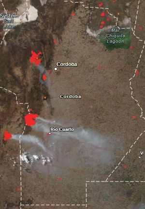 NASA의 FIRMS가 촬영한 2020 코르도바 산불