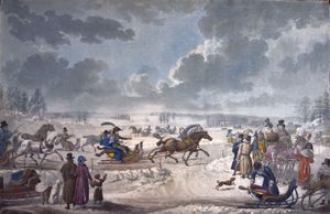 스톡홀름 근처에서 겨울철 일반적인 운송 수단으로 사용된 썰매(약 1800년경)