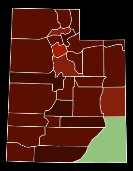 2020년 미국 인구 조사에 따른 인종 다수인 유타 주의 카운티 지도
