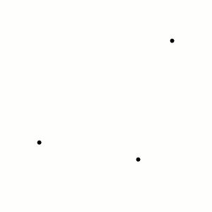 서로 끌어당기는 세 점 또는 세 몸체의 애니메이션