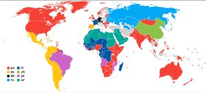 2022년 12월 기준, 국가별 위키백과 인기 에디션. 회색으로 표시된 국가에서는 일반적으로 "국어" 에디션이 가장 인기가 많지만, 예외도 있다.