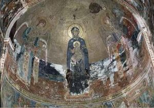 겔라티의 후진부 모자이크 "테오토코스의 영광". 조지아. –1130.