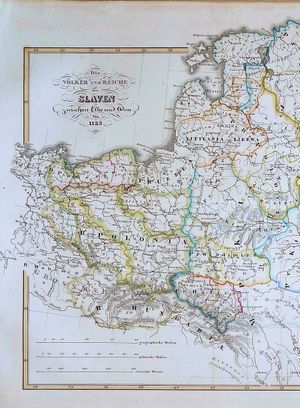 1125년 이전 서슬라브족과 레키트족을 보여주는 지도에 표시된 폴란드 내 포메렐리아(Gdańsk로 표기됨)