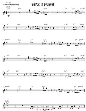 “파자마 속의 사소한 일” 노래의 리드 시트는 멜로디와 코드 기호만 표시한다. 이 노래를 연주하려면 재즈 밴드의 리듬 섹션 연주자는 코드 기호를 사용하여 코드 보이싱과 베이스 라인을 즉흥 연주한다. 색소폰이나 트럼펫과 같은 리드 악기는 장식을 즉흥적으로 연주하여 멜로디를 더욱 흥미롭게 만들고, 솔로 파트를 즉흥적으로 연주한다.