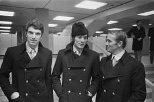 1970년 1월, 안토니오 율리아노와 쿠르트 함린과 아약스와의 인터시티스 페어스컵 경기를 앞두고 스히폴 공항에서 촬영한 초프 (좌측). 