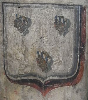 윌리엄 2세 캐닌지의 문장. 세인트 메리 레드클리프 교회에 있는 그의 덮개가 있는 묘비에 묘사되어 있으며, 관자놀이에 장식된 세 무어인의 잘린 머리가 표현되어 있다.