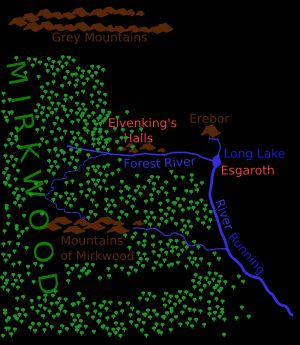 미르크우드, 외로운 산(에레보르), 에스가로스(호수마을)의 개략도