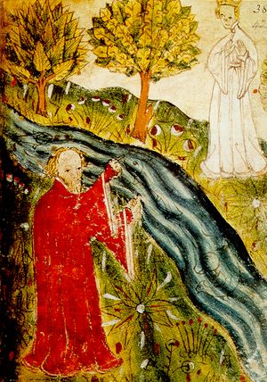 꿈꾸는 자로부터 강 건너편에 있는 진주의 처녀.  Cotton MS Nero A X