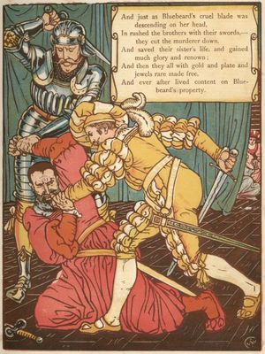 월터 크레인의 목판화에서 푸른 수염이 살해당하는 모습