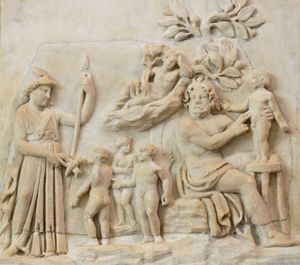 프로메테우스에 의한 인류 창조(아테나가 지켜보는 가운데)(로마 시대 부조, 서기 3세기)