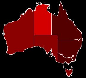 오스트레일리아의 주별 코로나19 확진자 현황 지도