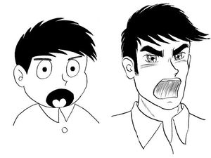 만화 스타일 인물(왼쪽)과 게키가 스타일 인물(오른쪽)의 예시