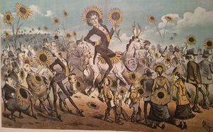 1882년 와일드가 샌프란시스코를 방문했을 당시 황벌에 실린 켈러의 만화