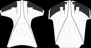 윙슈트 디자인: 삼익(왼쪽), 단익(오른쪽)