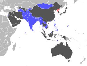 AFC 챌린지컵 참가 자격 (파란색: 참가 자격, 빨간색: 이전 참가국)