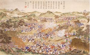 청나라의 알티샤르 반군 진압 작전 중 한 장면 (1828년 자한기르 호자 반란 당시 모습)