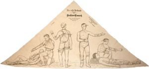 에스마르흐 붕대(Esmarch bandage)를 통해 응급 처치 방법을 보여주는 병사들