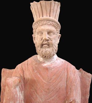 바알 함몬, 로마 시대 카르타고의 푸니크 조각상 근접 사진, 기원전 1세기, 튀니스 바르도 국립 박물관