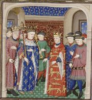 필리프 6세(왼쪽)와 에드워드 3세. 프로이사르의 『연대기』에서