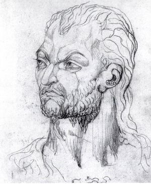 윌리엄 블레이크가 늦은 밤 환영에서 본 오와인 글린두르의 스케치. 이것은 Visionary Heads로 알려진 여러 스케치 중 하나이다.