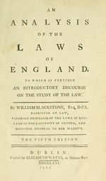 윌리엄 블랙스톤(William Blackstone)의 초기 법률 논문인 잉글랜드 법 분석(An Analysis of the Laws of England)는 이 시기에 출판되었다.