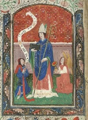 15세기 《성모 마리아와 성 니니안의 시간의 책》에 나오는 중보자로서의 성 니니안