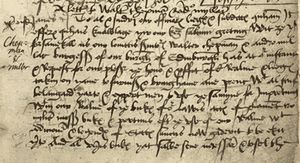 1507년 9월 15일 스코틀랜드 비밀 인장 등록부에 기록된 항목으로, 스코틀랜드 최초의 인쇄소를 설립했다 (스코틀랜드 국립 기록 보관소)