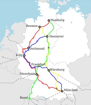 초기 독일 인터시티 노선망 (1971년 - 1984년)