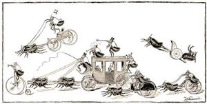 벼룩 서커스: "확대경으로 본 자유 경주", J. G. 프랜시스가 조각한 것으로, 1886년 St. Nicholas Magazine의 C. F. Holder 기사에서 발췌