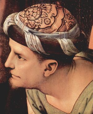 피에트로 페루지노의 죽은 그리스도를 애도하는 그림 세부 묘사에서 아리마태아의 요셉