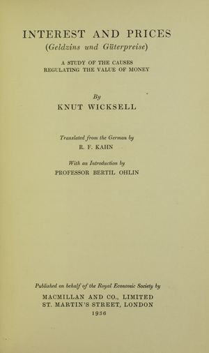 1936년에 출판된 Geldzins und Güterpreise (금리와 물가)
