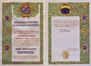 윌리엄 램지의 노벨상 수상 증서