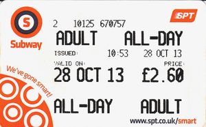 ITSO사의 새로운 종이식 일회용 스마트카드 지하철 티켓. 기존 자기띠 종이 티켓과 비교하여 리브랜딩됨