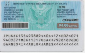 미국 여권 카드 (뒷면)