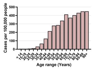연령별 유방암 발생률을 보여주는 막대 그래프