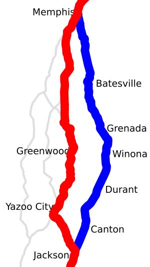 1995년 '뉴올리언스 시티'는 미시시피주 북부의 그레나다 지구(파란색)에서 야주 지구(빨간색)로 변경되었다.