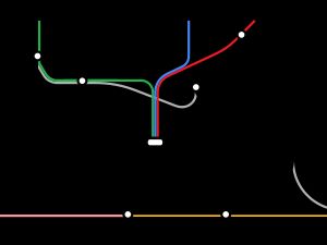 뉴욕시 주변의 시외 및 통근 열차 서비스 다이어그램. 펜실베이니아역과 그랜드 센트럴 터미널을 보여준다.