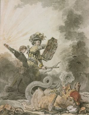 발타자르 안톤 둥커의 《혁명과 싸우는 빌헬름 텔》. 빌헬름 텔 설화에 빗대 프랑스 혁명군의 침략에 항거할 것을 촉구하고 있다.