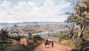 1841년 신시내티, 전경에 마이애미-이리 운하가 보임