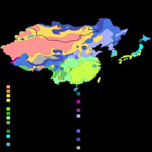 쾨펜의 기후 구분에 따른 동아시아 지도
